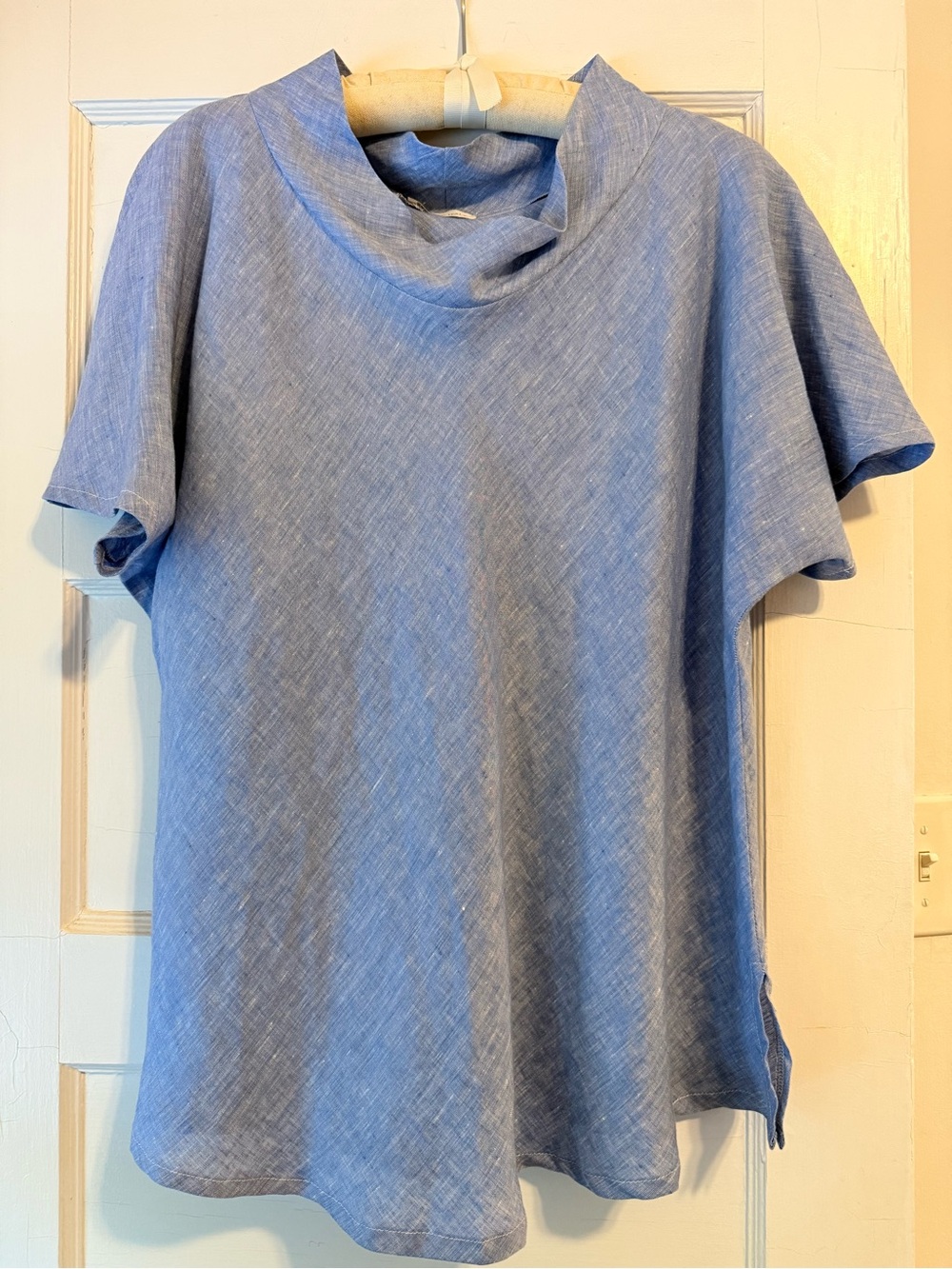 Italian Linen Blue Top Large Made in Italy Boho Coastal